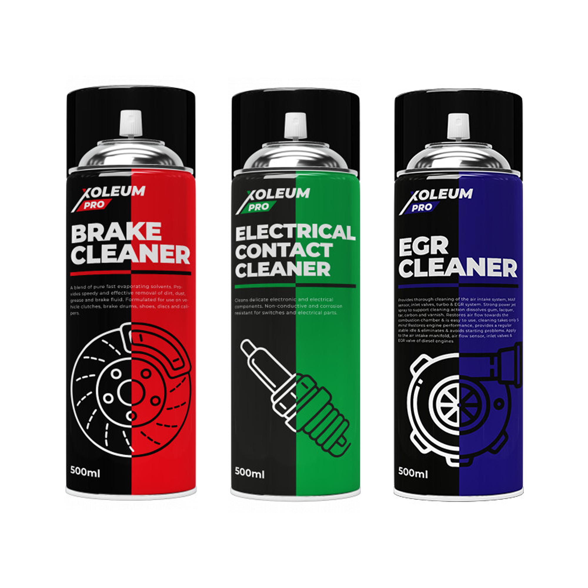 Xoleum Pro Spray Cleaner Set 3 Pack Frein, Contact électrique, Nettoyant EGR 500 ml