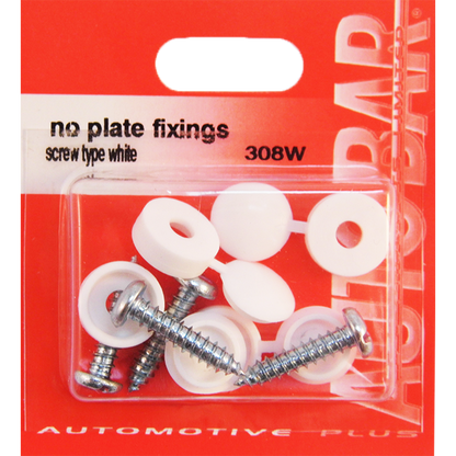 Number Plate Mounting Screws – White Fixings (Pack of 4)
