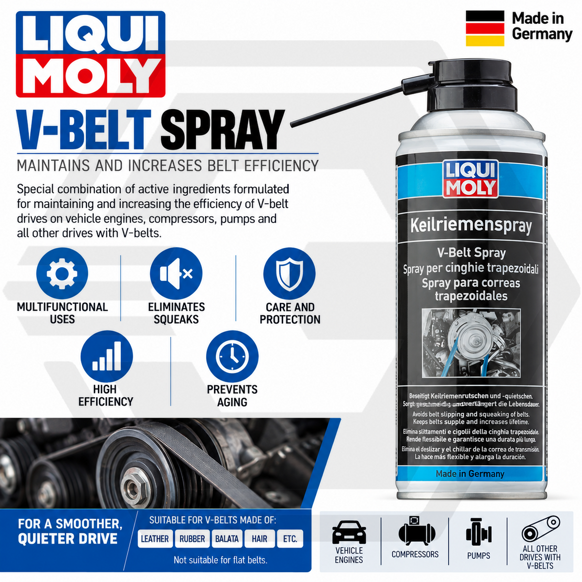 Liqui Moly V-Belt Spray - Maintain & Protect Fan Belt Slipping 400ml - 4085