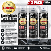 3 x Simoniz Tyre and Trim Shine Back to Black Spray Wet Look Shine Plastic 500ml