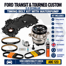FORD TRANSIT 2.0 ECOBLUE - Timing Belt Kit + 3 Belts + Timing Cover + Water Pump