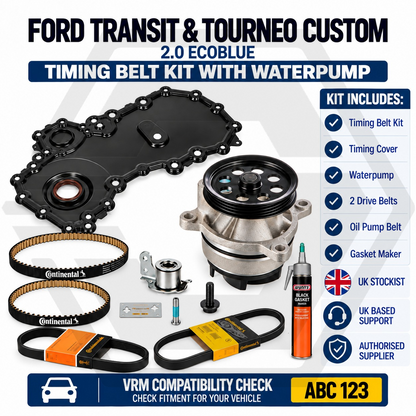 FORD TRANSIT 2.0 ECOBLUE - Timing Belt Kit + 3 Belts + Timing Cover + Water Pump