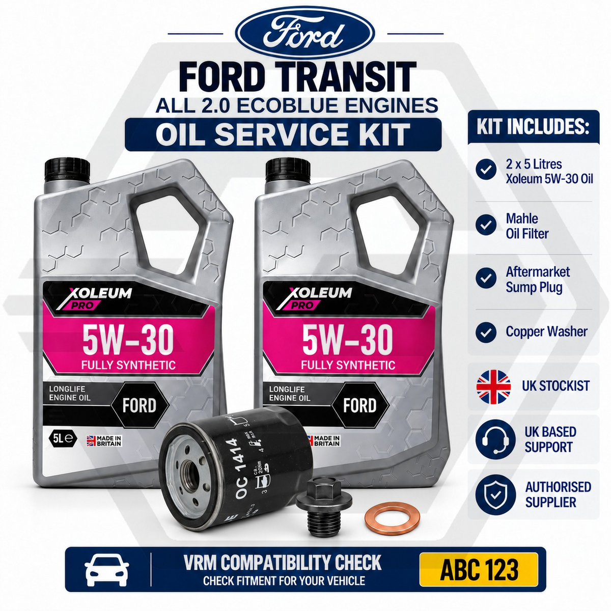 FORD TRANSIT 2.0 EcoBlue Oil Filter Service Kit + 5W30 FORD OIL 2021 Onwards