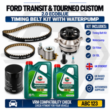 Timing Belt Kit With Water Pump + 10L Oil & Filter For FORD TRANSIT 2.0 ECOBLUE