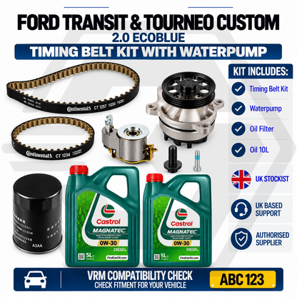 Timing Belt Kit With Water Pump + 10L Oil & Filter For FORD TRANSIT 2.0 ECOBLUE