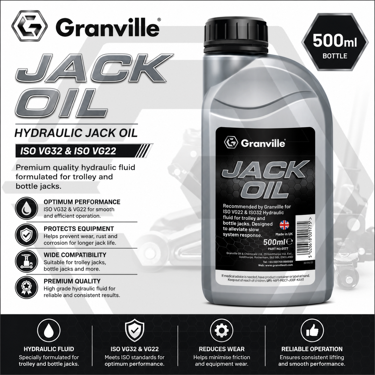GRANVILLE Hydraulic Jack Oil - Fluid Trolley Bottle Compression Fluid - 500ml