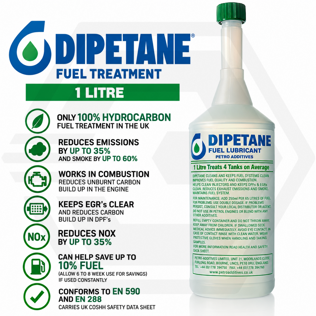 Dipetane Fuel Treatment 1L Reduce Emissions Injector DPF CAT EGR System Cleaner