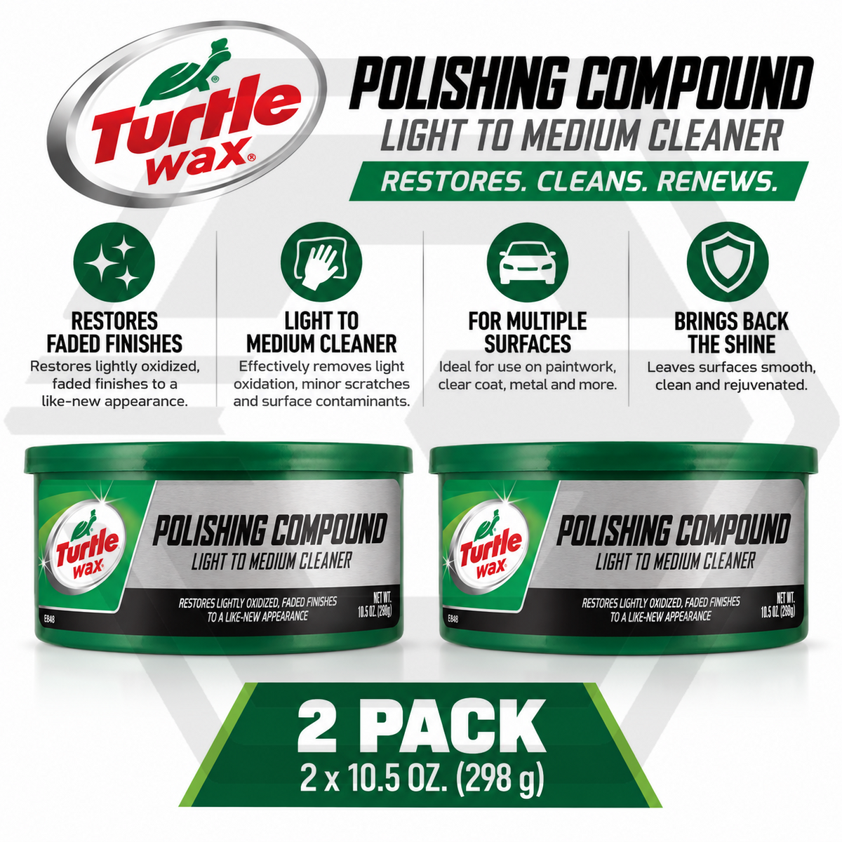 2 X Turtle Wax Polishing Compound - Light to Medium Rubbing Cleaner 298g 50191