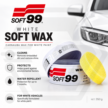 Soft99 White Wax 350g With Pad - Deep Gloss Shine & Durable Paint Protection
