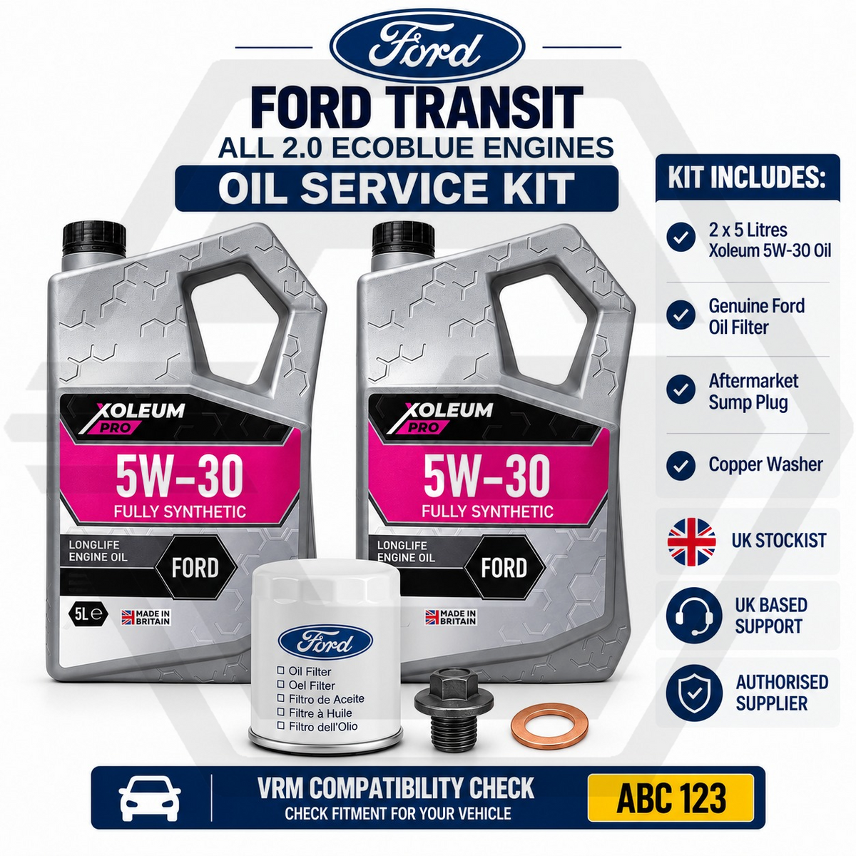 GENUINE FORD TRANSIT CUSTOM 2.0 EcoBlue Oil Service Kit + 5W30 OIL 2021 onwards