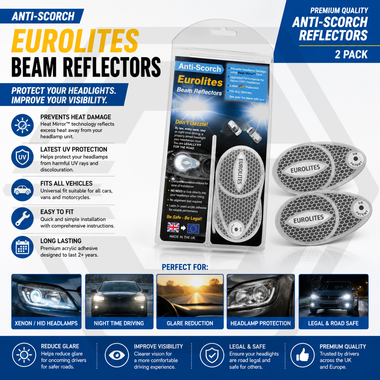 Headlight Deflectors Headlamp Converters Eurolites Beam Adaptors NEW