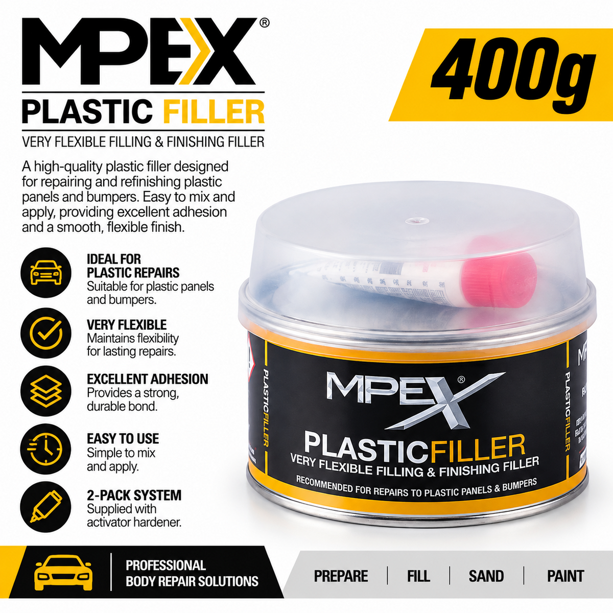 MPEX PLASTIC FILLER 400g - Durable Putty Automotive Body Work - Car Van Bike
