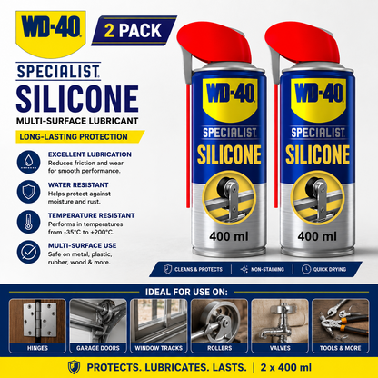 2 x WD-40 Specialist Silicone Spray Lubricant 400ml Smart Straw Rust Protection
