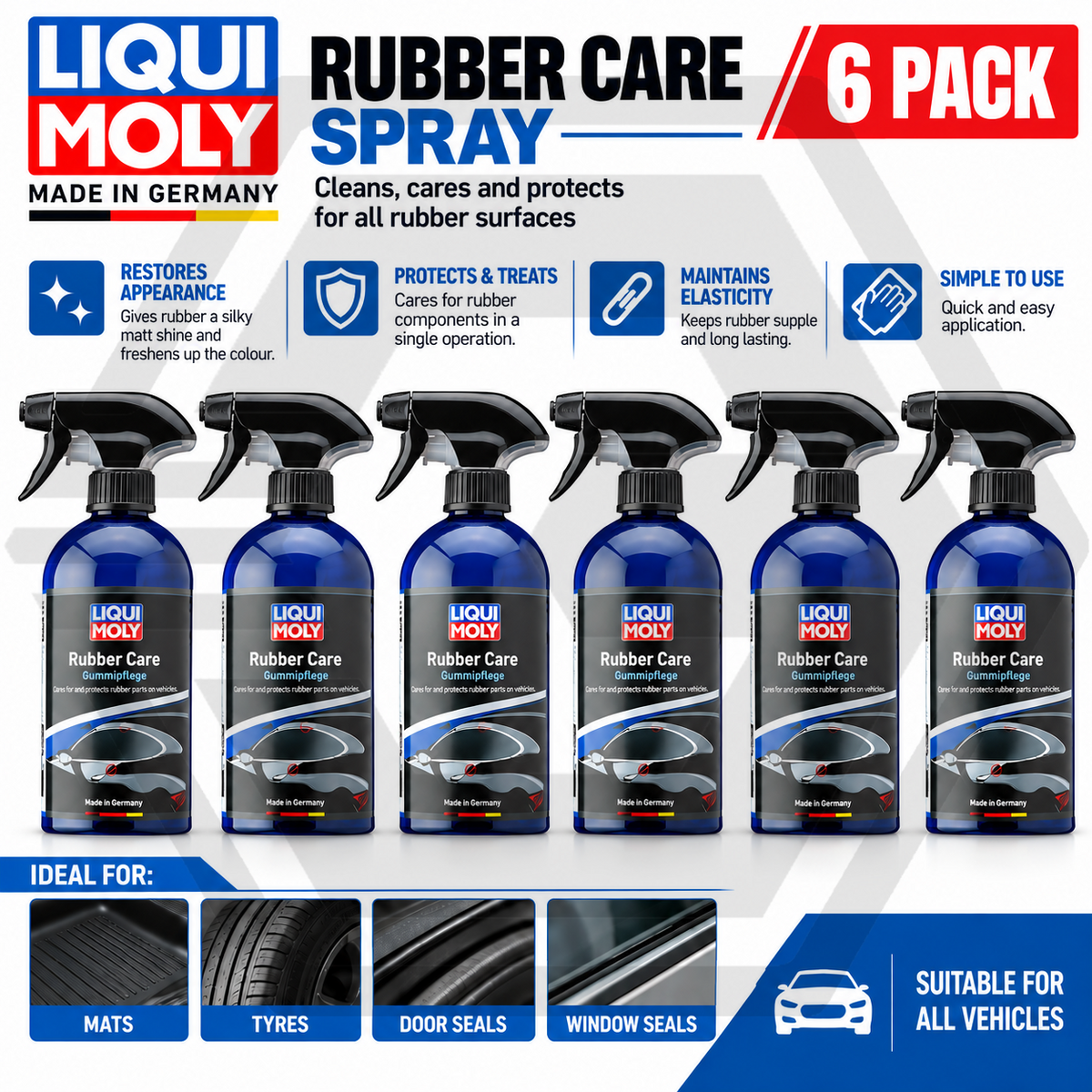 6x Liqui Moly Car Rubber Care Spray Restorer Trim Door Window Seal Cleaner 500ml