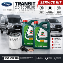 BOSCH FORD TRANSIT 2.0 ECOBLUE 2016-2021 - Oil Service Kit + Castrol 0W30 10L
