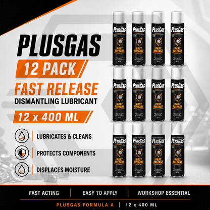12 x PLUS GAS Fast Release 400ML - Dismantling Oil Lubricant Penetrating Fluid