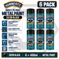 6 X HAMMERITE SATIN BLACK Aerosol - Direct to Rust - Metal Spray Paint 400ml