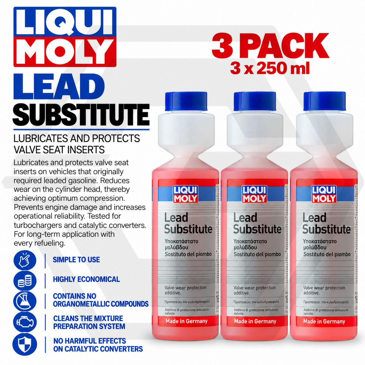 3 x Liqui Moly Lead Substitute 250ml - Petrol Fuel Additive Treatment - 1838