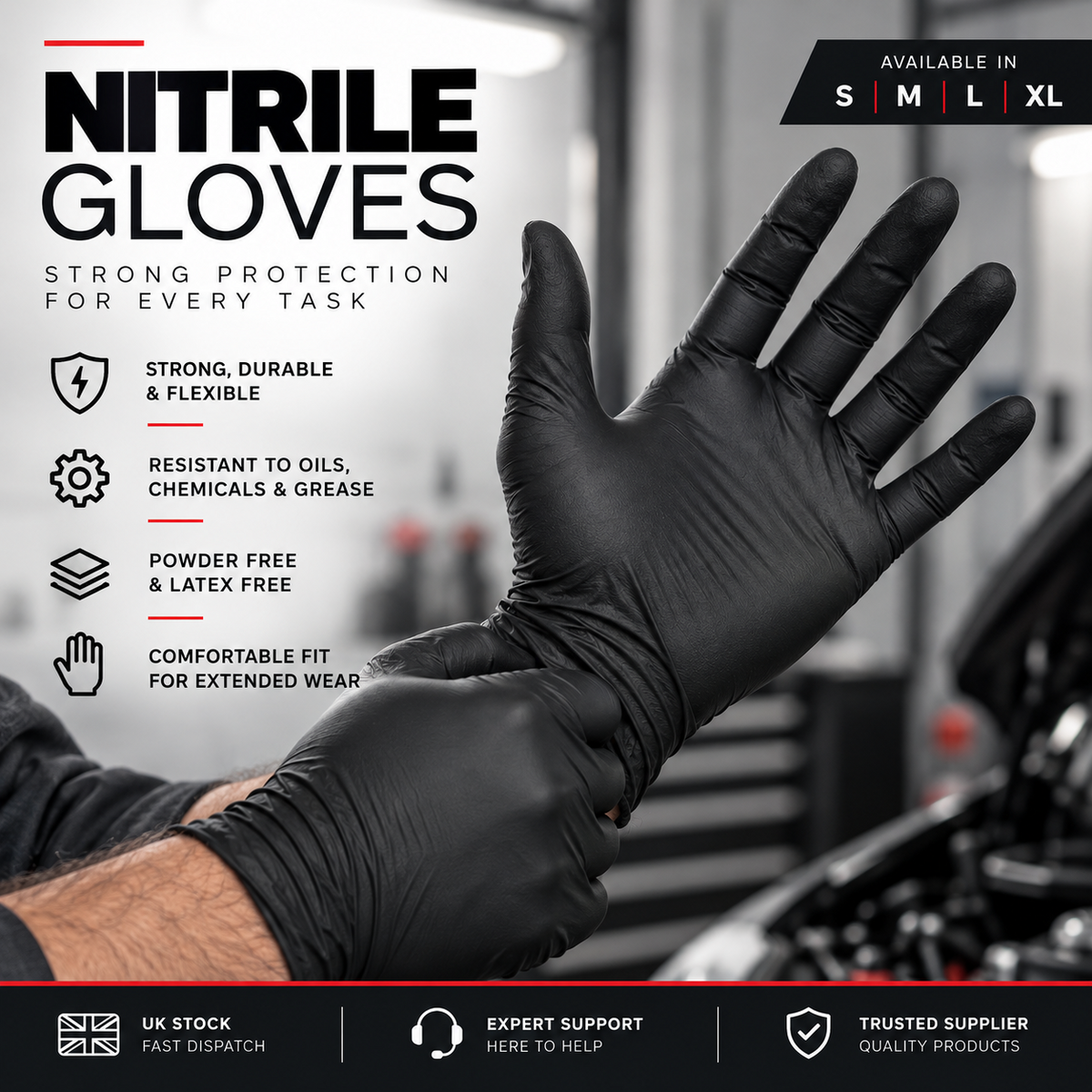 BLACK DISPOSABLE NITRILE GLOVES POWDER & LATEX FREE MEDICAL STRONG 100 1000 2000