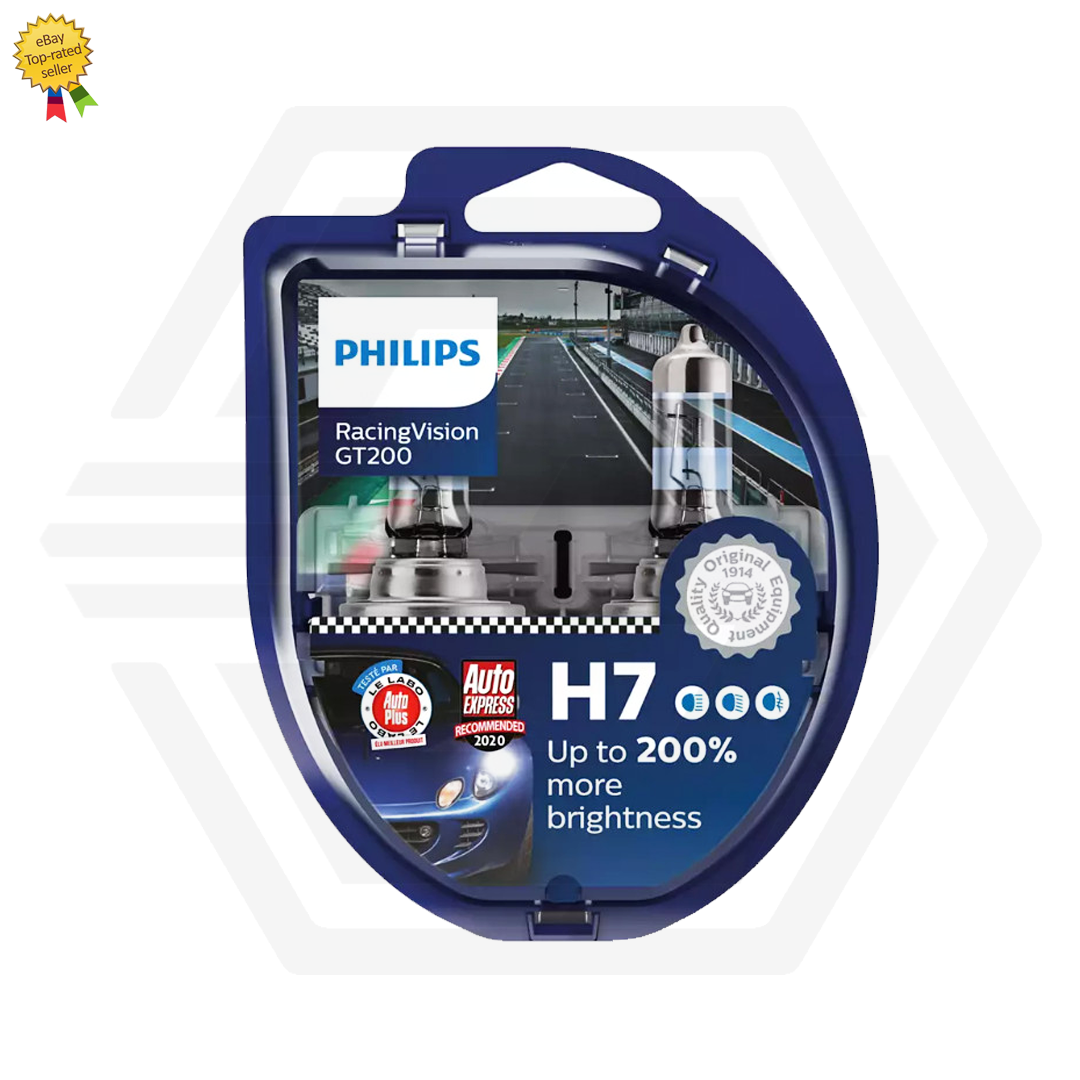 Philips RacingVision GT200 H7 Twin Bulbs Pack 200% Brighter Car Headlight Bulbs