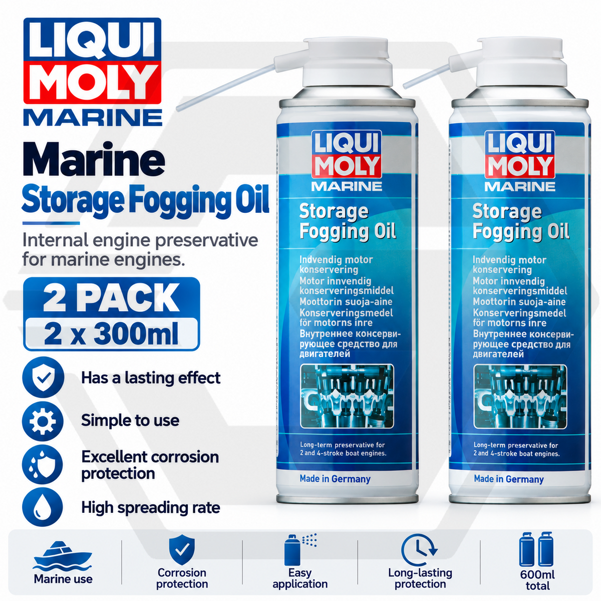 2 x Liqui Moly Marine Storage Fogging Oil Spray 300ml - Long Protection - 25033