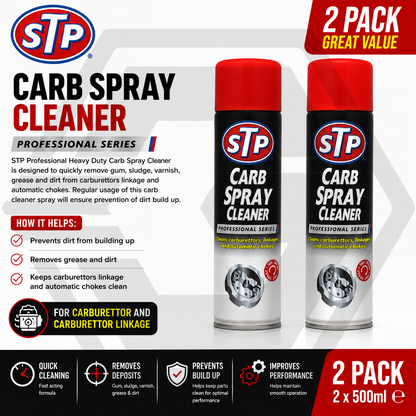 2 x STP Carb Cleaner Spray Carburettor Intake Spray Cleaner Professional 500ML