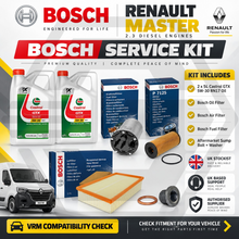 RENAULT MASTER 2.3 dCi Full BOSCH Service Kit + 10L CASTROL GTX 5W-30 RN17 Oil