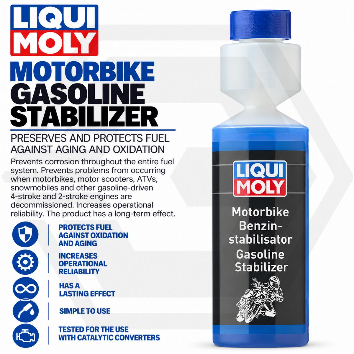 Liqui Moly Motor Bike Fuel Petrol Stabiliser Additive 250ml - Treats 50L Fuel