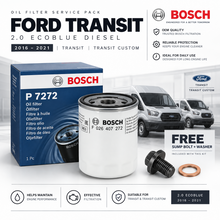BOSCH FORD TRANSIT 2016-21 2.0L ECOBLUE Oil Filter + FREE Sump Bolt