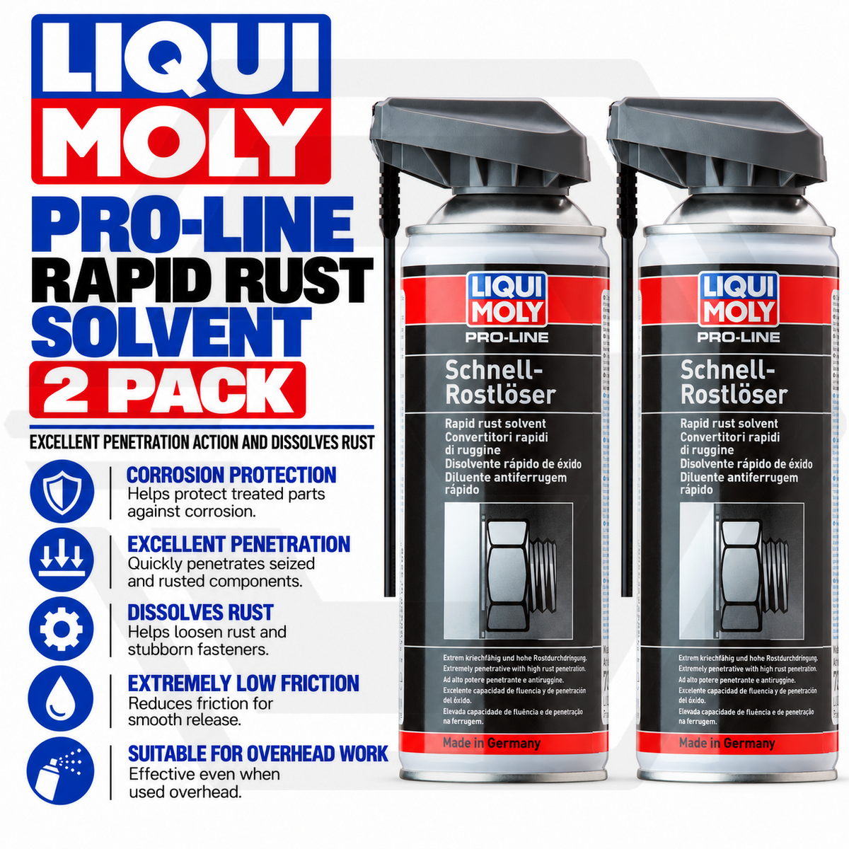 2 x Liqui Moly Pro-Line Rapid Rust Solvent 400ml Aerosol Dissolves Rust and Dirt