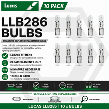 10 x LUCAS LLB286 CAPLESS DASHBOARD BULBS -  12V 1.2Q W2/4.6d 5mm 286 CLEAR LENS