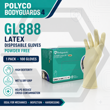 POLYCO Bodyguards 4 Latex Powder Free GL888 Disposable Gloves MEDIUM Box of 100
