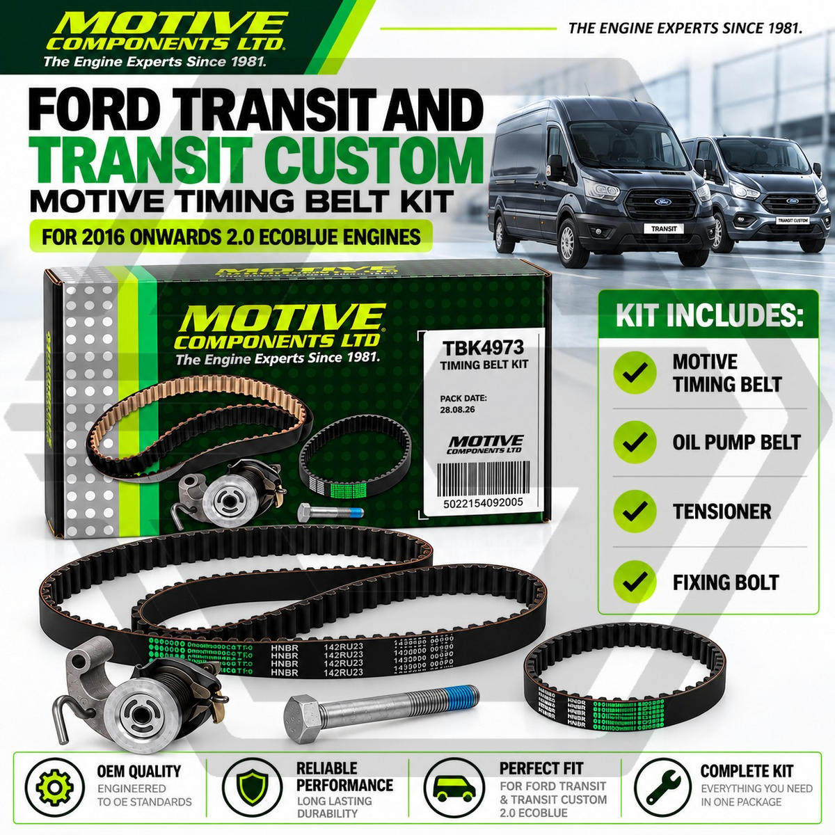 Motive Timing Wet Belt Kit Pro For Ford Transit and Transit Custom 2.0 EcoBlue