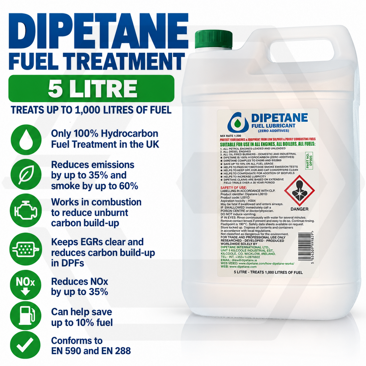 Dipetane Fuel Treatment 5L Reduce Emissions Injector DPF CAT EGR System Cleaner