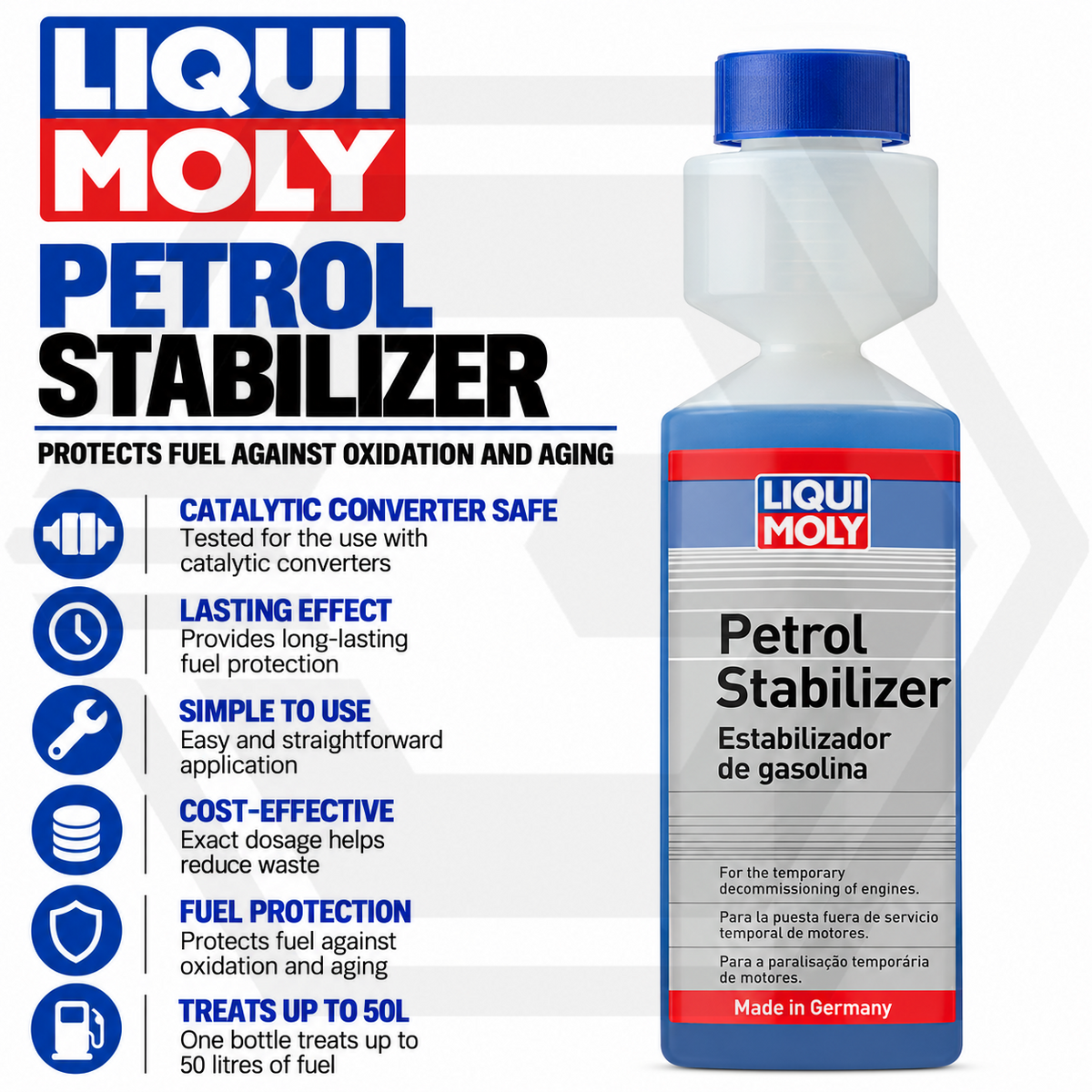 Liqui Moly 250ml Petrol Stabiliser Fuel 2 Stroke 4 Stroke Petrol Engines - 21646