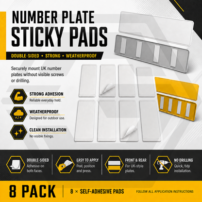 Number Plate Sticky Pads Heavy Duty - Double Sided Adhesive Weatherproof  8 PACK
