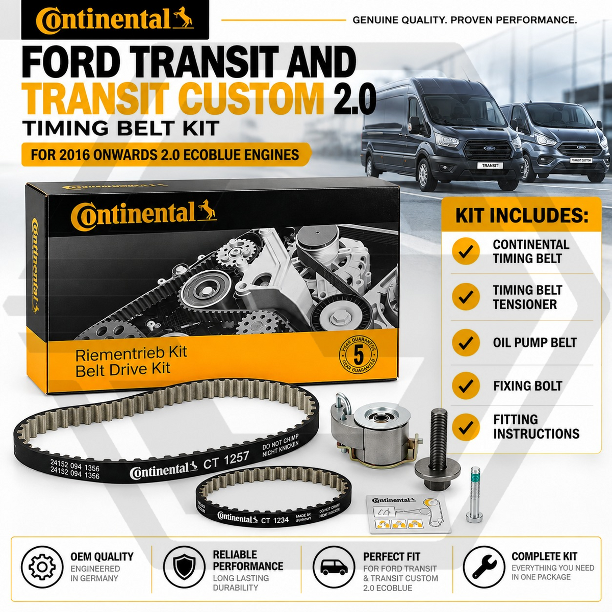 Continental Ford Transit and Transit Custom 2.0 EcoBlue Timing Wet Belt Kit Pro