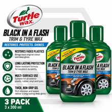 3 X Turtle Wax Black in a Flash Tyre Dressing Car Exterior Plastic Shine 300ml