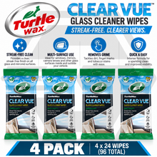 4 x Turtle Wax ClearVue Glass Cleaner Wipes Quick & Easy Streak Free Glass Wipes