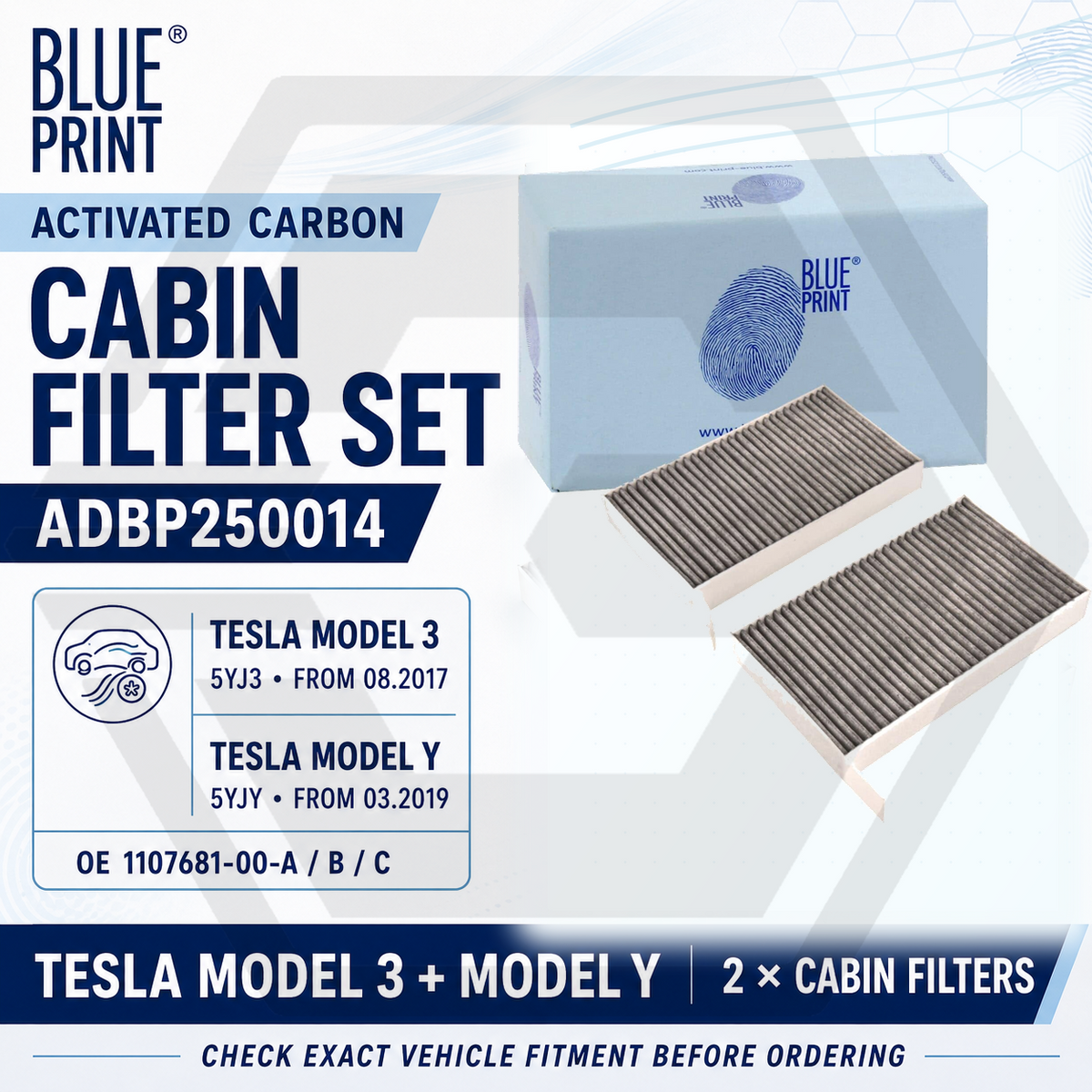 BluePrint Cabin Air Filter - TESLA MODEL 3  1107681-00-A 1107681-00-C ADBP250014