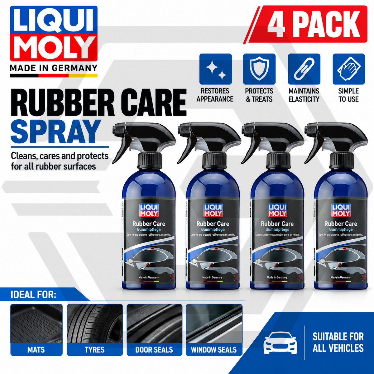 4x Liqui Moly Car Rubber Care Spray Restorer Trim Door Window Seal Cleaner 500ml