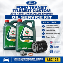 OE FORD TRANSIT 2016-2021 2.0L ECOBLUE Mahle Oil Service Kit + Castrol 0W30
