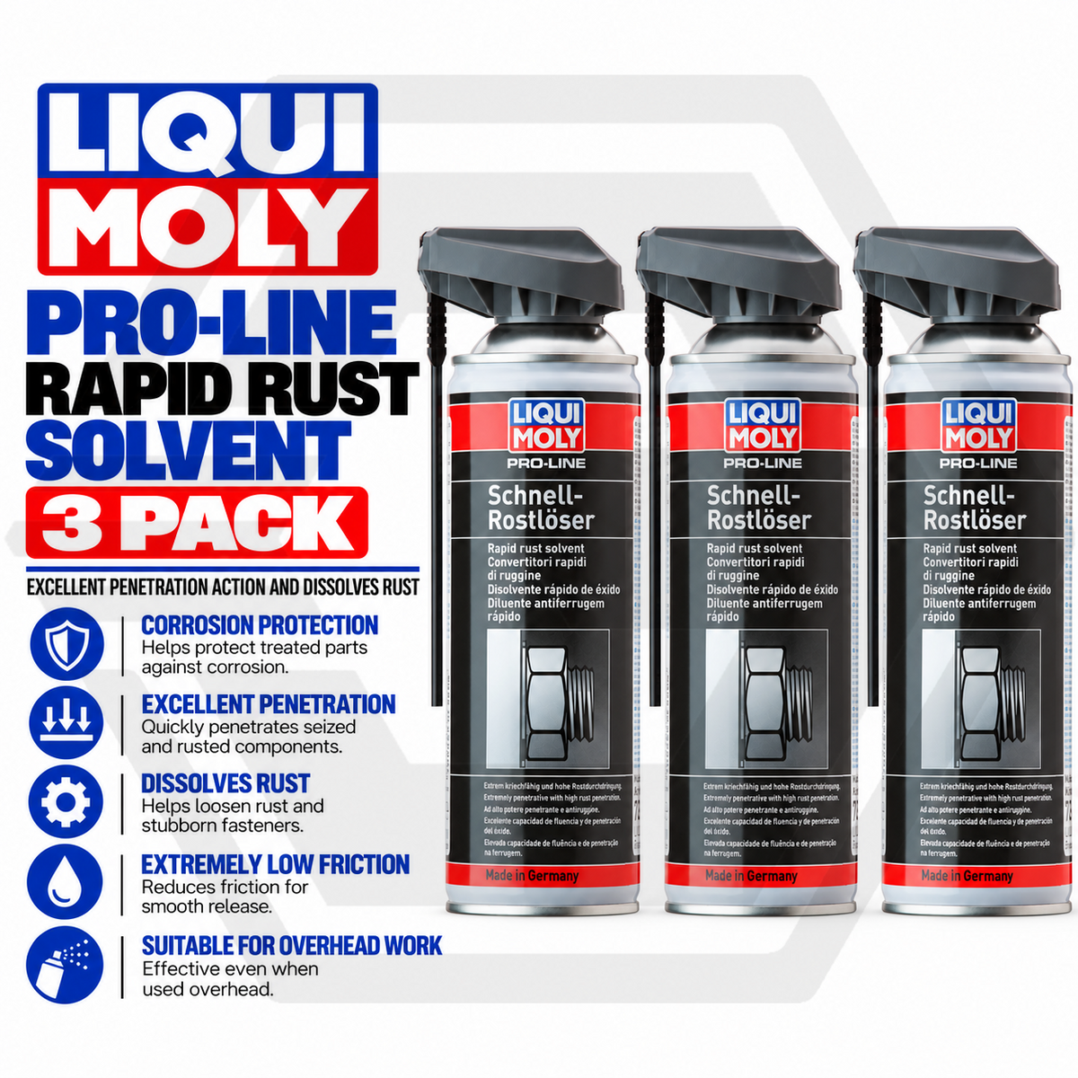 3 x Liqui Moly Pro-Line Rapid Rust Solvent 400ml Aerosol Dissolves Rust and Dirt