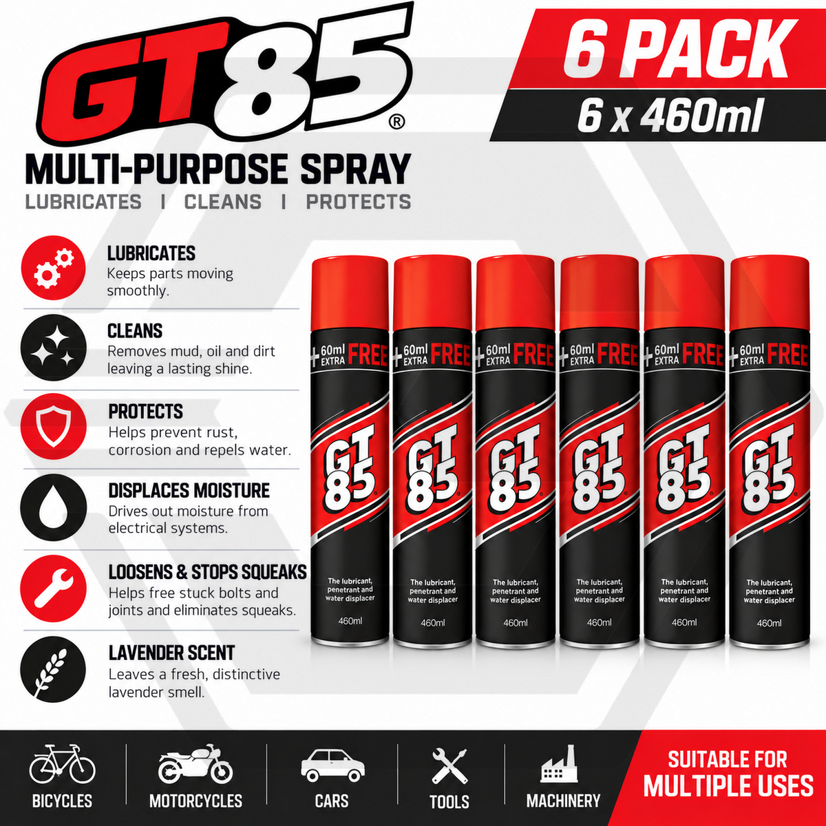 6 x GT85 Spray Lubricant - Penetrator Cleaner Water Displacer Corrosion 400ml