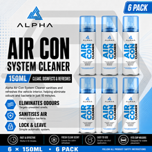 6 x ALPHA Air Con Cleaner 150ml - Car Sanitiser & Deodoriser - FRESH SCENT