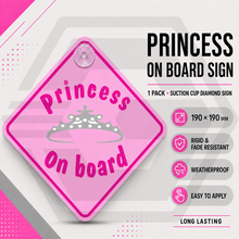 PRINCESS ON BOARD - Pink Girls Car Window Suction Sign - Baby On Board NEW