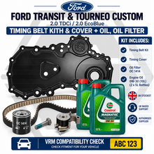 Timing Belt Kit & Cover With Oil + Oil Filter - Fits FORD TRANSIT CUSTOM 2.0 ECO