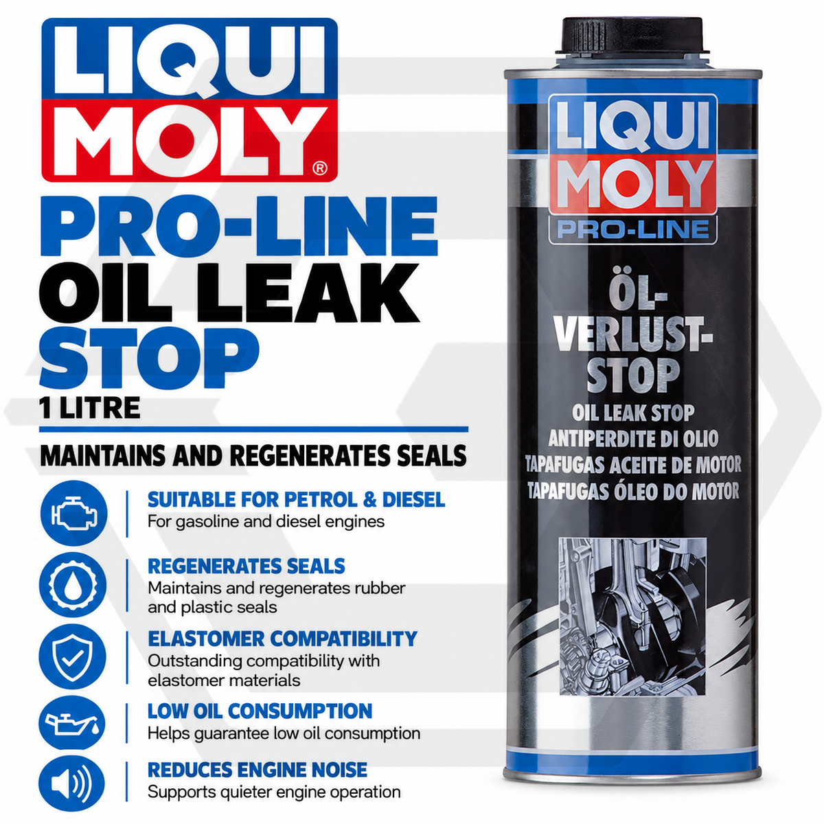 Liqui Moly Pro-Line Oil Leak Stop 1 Litre - Lower Oil Consumption - Seals Rubber
