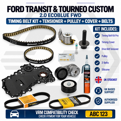 FORD TRANSIT 2.0 ECOBLUE - Timing belt Kit + Tensioner + Pulley + Cover + Belts