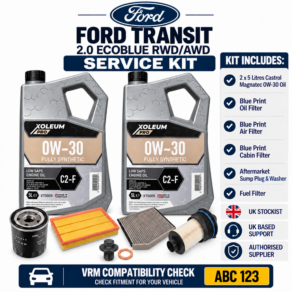 Ford TRANSIT FULL SERVICE KIT + FORD SPECIFICATION 0W30 OIL 2.0 EcoBlue RWD/AWD